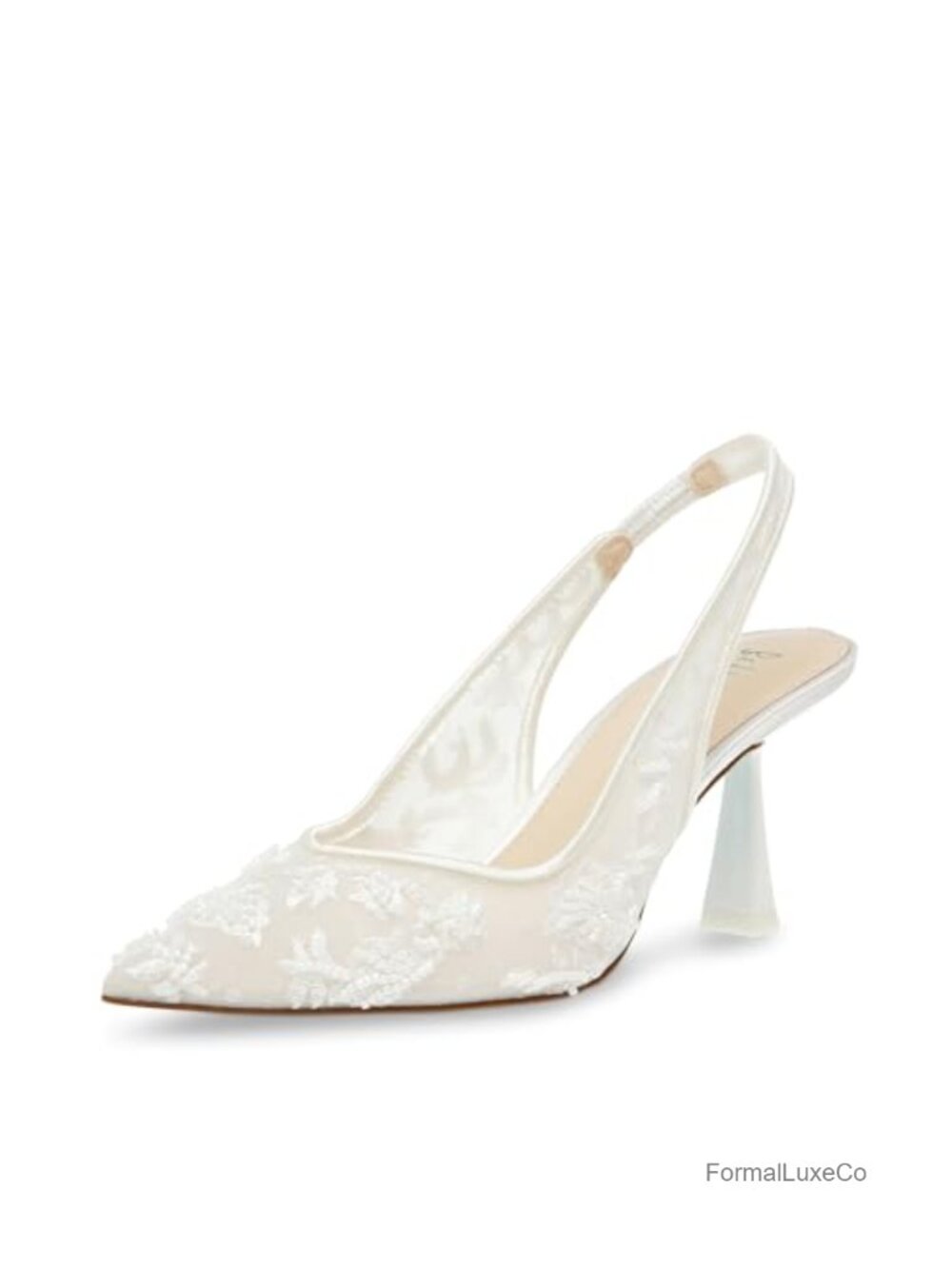Pointed Toe Slingback Pump Embellished Embroidered Floral Formal Evening